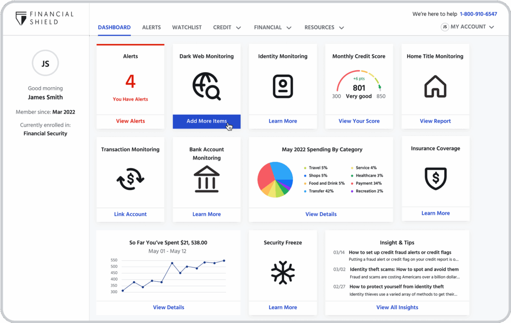 Financial Shield app dashboard